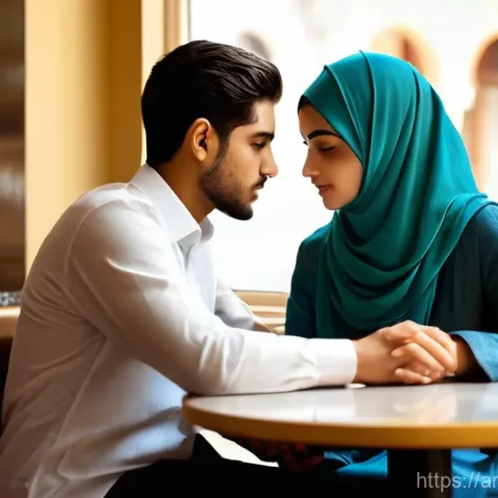 정서 인식 향상을 위한 사회적 실험 - **Prompt 1: Subtle Emotions in a Bustling Cafe**
    A young Arab couple is seated at a small, intim...
