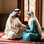 Home 23 정서 인식 향상을 위한 언어적 표현 - A warm and inviting Middle Eastern family living room scene where an Arabic-speaking adult is gently...