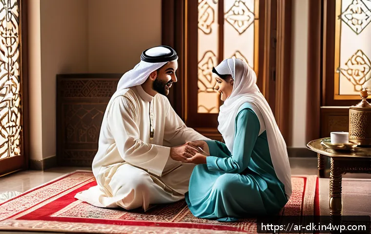 정서 인식 향상을 위한 언어적 표현 - A warm and inviting Middle Eastern family living room scene where an Arabic-speaking adult is gently...